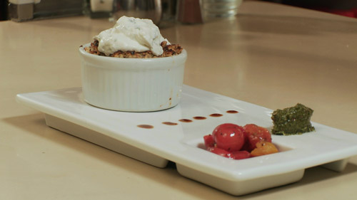 Croustade de tomates confites et yogourt au fromage de chèvre