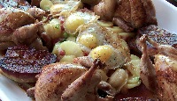 Cailles rôties, truffade de pommes de terre au fromage Louis d’Or